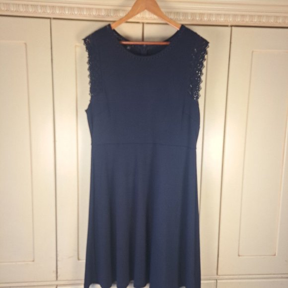 Talbots Women's Navy Cap Sleeve Dress with Ruffle Open Front Cardigan Size XL - Picture 8 of 16